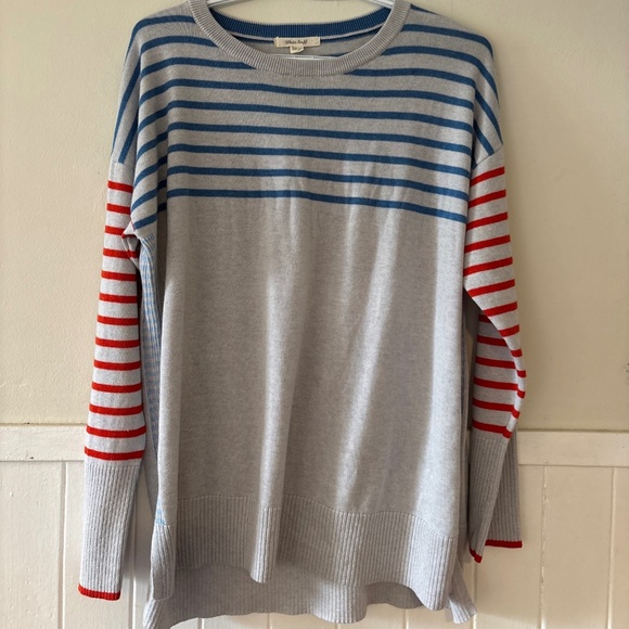 Ladies White Stuff size 16 red and blue stripes on grey nautical sweater preppy - Picture 1 of 6